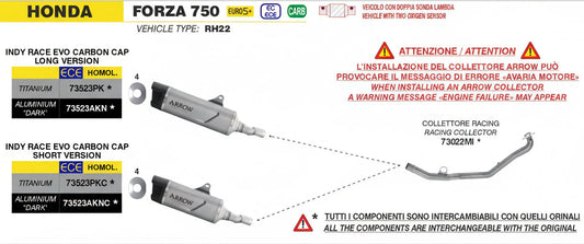 Arrow Honda Forza 750 E5+ 2025 Indy Race Evo Aluminium Dark Exhaust - 73523aknc