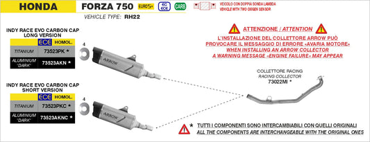 Arrow Honda Forza 750 E5+ 2025 Indy Race Evo Titanium Exhaust - 73523pkc