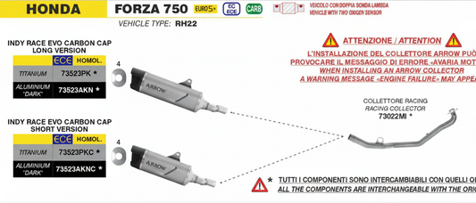 Arrow Honda Forza 750 E5+ 2025 Indy Race Evo Aluminium Dark Exhaust 73523akn