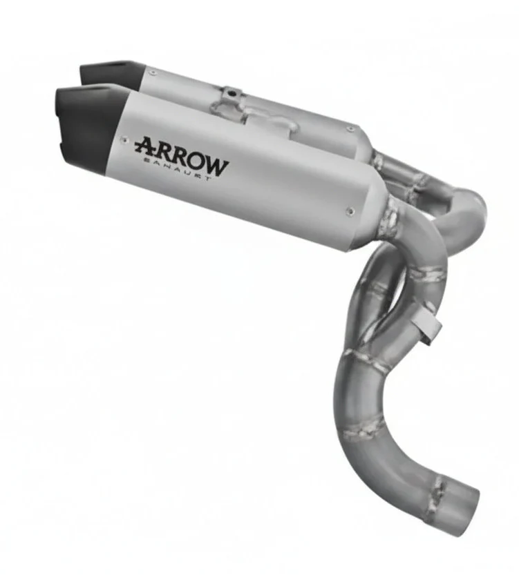 Arrow Ducati Panigale V2/V2s E5+ 2025 Rh/Lh Round Sil Titanium Silencers + Stainless Steel Link Pipe - 77004pr