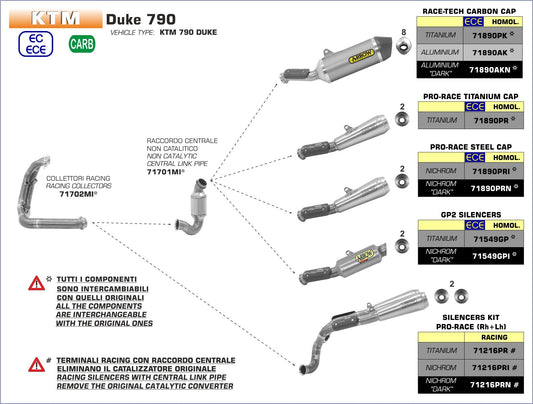 71549gpi Arrow Ktm Duke 790 18-20 - Ktm Duke 890r '20 Homologated Nichrom Dark Gp2 Silencer