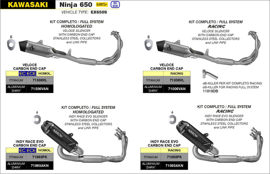 Arrow Db-Killer For Veloce Silencer Ø26mm Kawasaki Ninja 650 (24-) 11019db