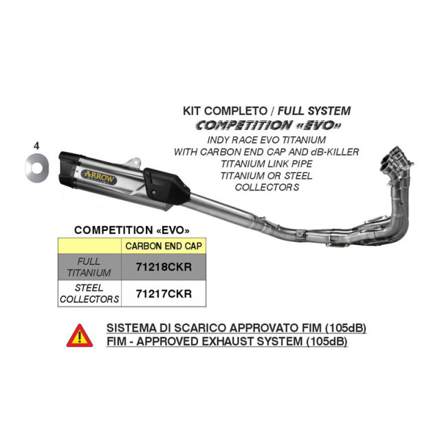 71218CKZ Arrow INDY RACE EVO Competition for Yamaha YZF-R6 17-25 Full System Exhaust, Titanium