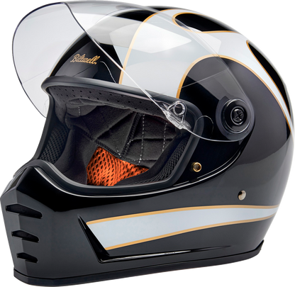 BILTWELL Lane Splitter Helmet - Gloss Black/White Flames - Small 1004-570-502