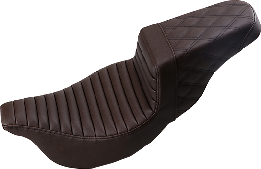 SADDLEMEN Step-Up Seat - Front Tuck-n-Roll/Rear Lattice Stitch - Brown - FL '08-'23 808-07B-176BR