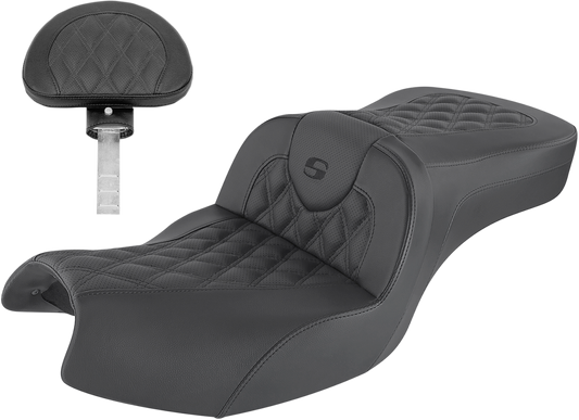 SADDLEMEN Roadsofa Seat - With Backrest - Full Lattice Stitch - Black - Indian I20-06-182BR