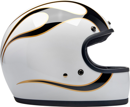 BILTWELL Gringo Helmet - Flames - White/Black - Small 1002-561-502