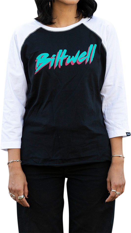 BILTWELL Women's 1985 Raglan T-Shirt - Black/White - XL 8144-060-005
