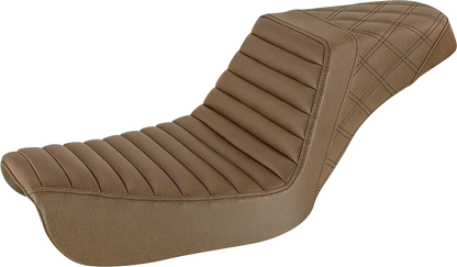 SADDLEMEN Step-Up Seat - Front Tuck-n-Roll/Rear Lattice Stitch - Brown - FXD 804-04-176BR