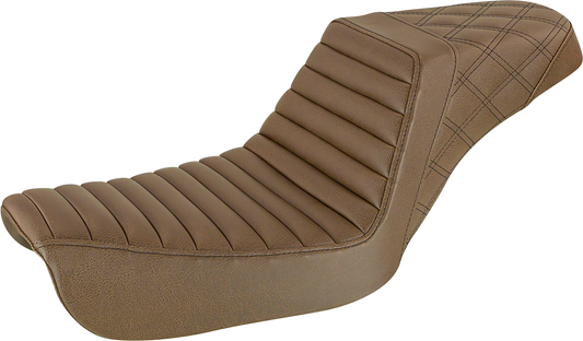 SADDLEMEN Step-Up Seat - Front Tuck-n-Roll/Rear Lattice Stitch - Brown - FXD 804-04-176BR
