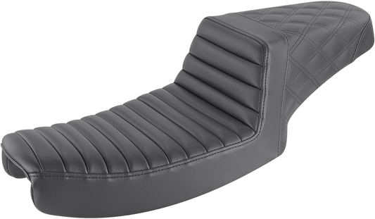 SADDLEMEN Step-Up Seat - Front Tuck-n-Roll/Rear Lattice Stitch - Black - Dyna 891-04-176