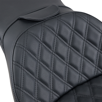 SADDLEMEN Explorer Seat - With Backrest - Lattice Stitched - Black - FXST 806-12-030LS