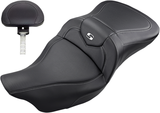 SADDLEMEN Road Sofa Seat - Carbon Fiber - with Backrest - '08-'23 FL 808-07B-185BR
