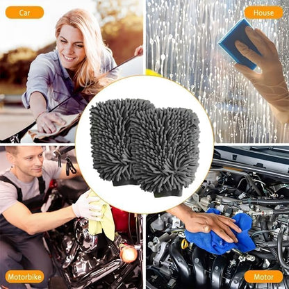 WASH&WHIPS Chenille Premium Scratch-Free Microfiber Lint-Free Blue Wash Mitt 8" x 10"in & Black Pitstop Particle Interceptor