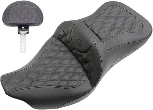 SADDLEMEN Roadsofa Seat - Full Lattice Stitch - with Backrest - Black - '09-'23 FLHTCUTG 808-07B-182TBR