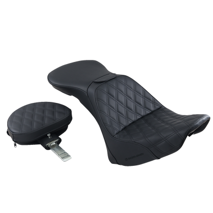 SADDLEMEN Explorer Seat - With Backrest - Lattice Stitched - Black - FLSTN 806-15-030LS
