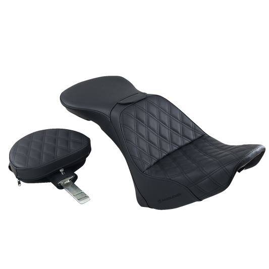 SADDLEMEN Explorer Seat - With Backrest - Lattice Stitched - Black - FLSTN 806-15-030LS