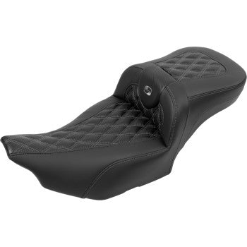 SADDLEMEN Roadsofa™ Extended Reach Seat - without Backrest - Lattice Stitch - Gray Stitch - FLTR/FLHX '23-'24 823-07-207B2