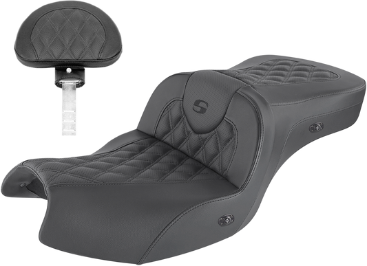 SADDLEMEN Roadsofa Seat - With Backrest - Full Lattice Stitch - Black - Heated - GL I20-06-182BRHCT