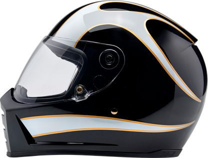 BILTWELL Lane Splitter Helmet - Gloss Black/White Flames - Medium 1004-570-503