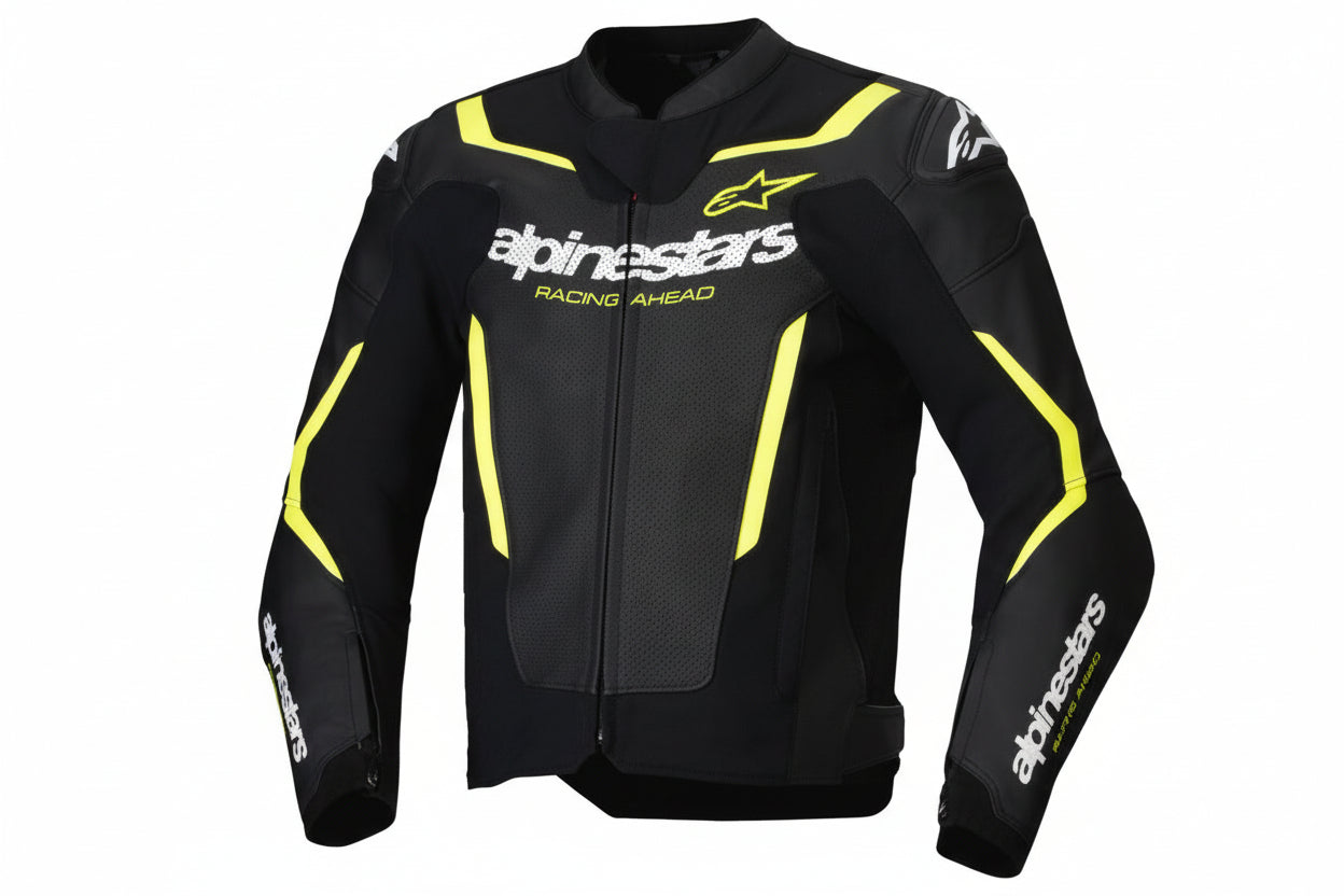 IN STOCK OPEN BOX ALPINESTARS Jacket Lthr Gp Force Air Flo Blk/Yl Fl 52 3100326-155-52