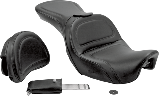 SADDLEMEN Seat - Explorer - With Backrest - Stitched - Black - Dyna 806-04-0301