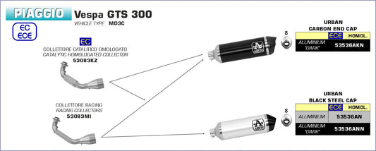 Arrow Vespa Gts 300 '21 Homologated Aluminum Dark Urban Silencer 53536ann