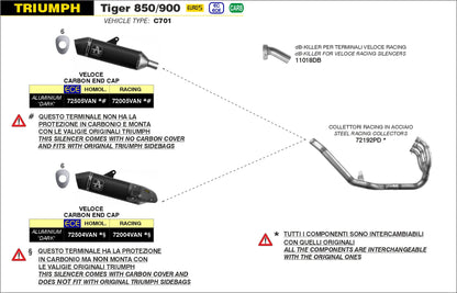 72005VAN Arrow Veloce Racing Slip-on Exhaust for Sidebags for Triumph  Tiger 850 20-24 /900 20-23