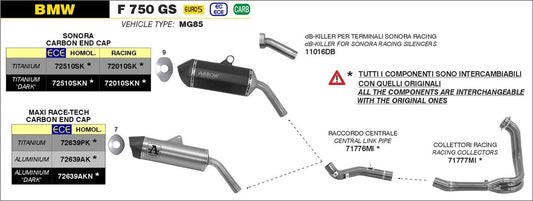 71776MI  Arrow Racing Link Pipe, Stainless Steel for BMW F750GS/850GS/ 2021-2025 F 900 GS / F 900 GS Adventure ’24/25