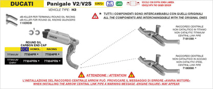 Arrow  Ducati Panigale V2/V2s E5+ 2025 Rh/Lh Round Sil Titanium Dark Silencers + Stainless Steel Link Pipe 77504prn