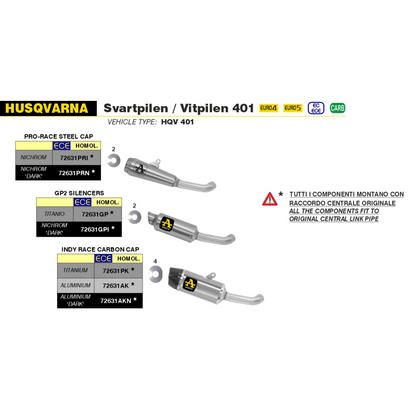 72631ak Arrow Husqvarna Svartpilen 401 2020-2024  Homologated Aluminum Indy Race Exhaust With Welded Link Pipe