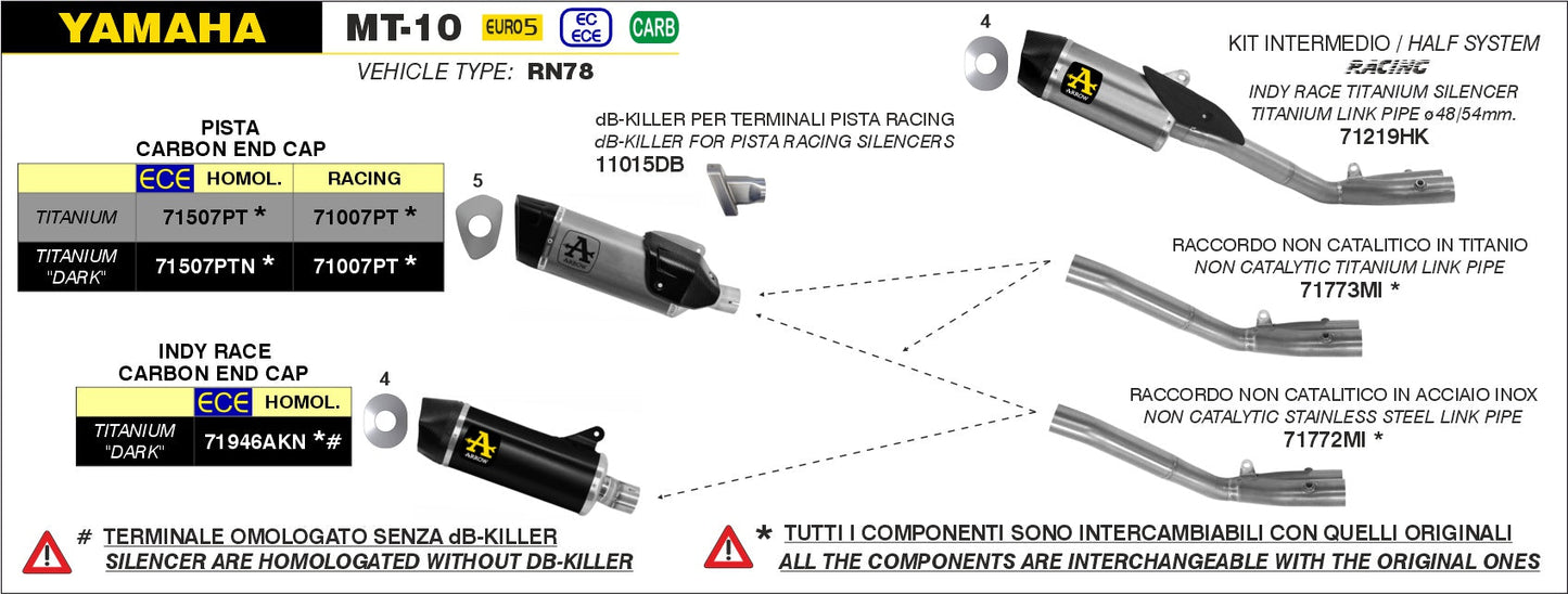 Arrow  Db Killer Arrow Pista Ø42mm Yamaha Mt-10 (22-23)  11015db